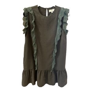 Pinch Mini Dress, Size M, Dk. Gray, Eyelet Ruffles, & Ruffled Hem.